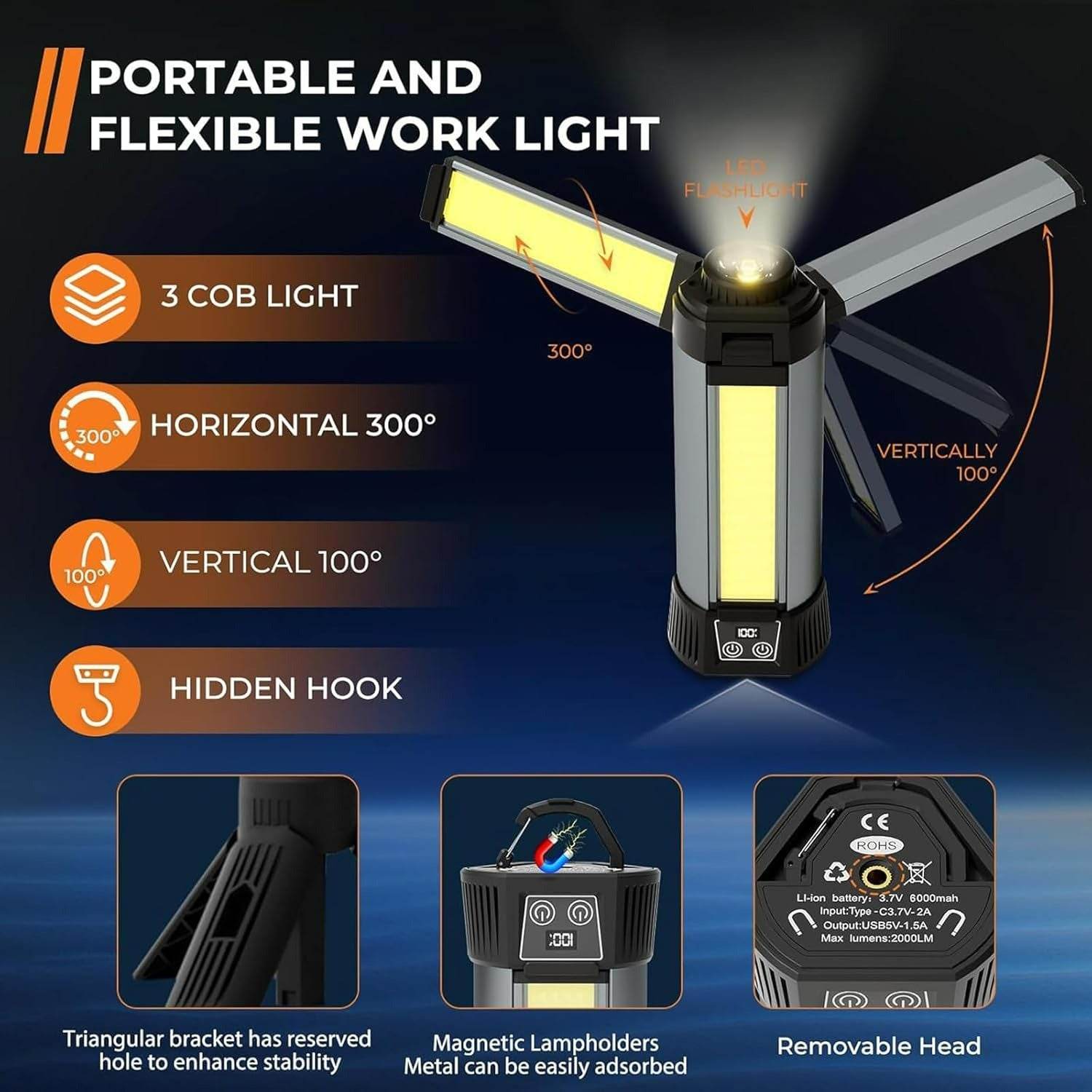 Portable Flexible Work Light attached to metal surface