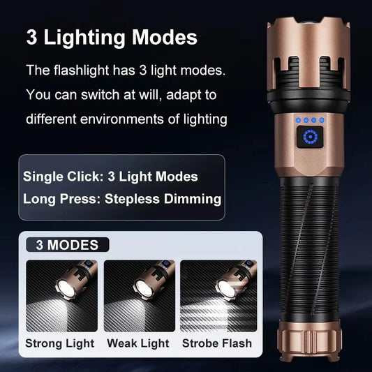 Telescopic Zoom Rechargeable LED Flashlight Bronze